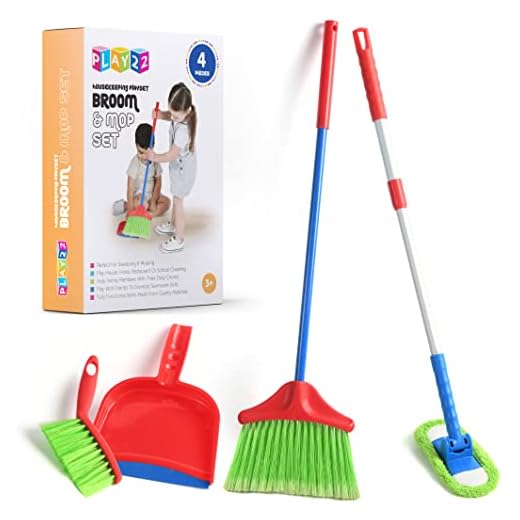 Kids Cleaning Set 4 Piece - Toy Cleaning Set Includes Broom, Mop, Brush, Dust Pan, - Toy Kitchen Toddler Cleaning Set is A Great Toy Gift for Boys & Girls - Original - by Play22