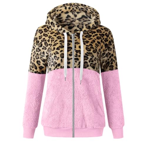 Womens Fleece Jacket Sexy Leopard Print Sherpa Fuzzy Hooded Coats Fall Winter Warm Patchwork Zip Up Jackets Outwear3