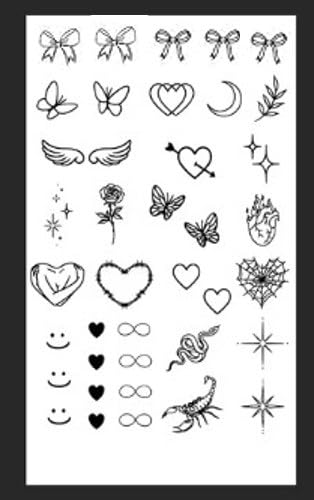 Foglia di 38 Tatuaggi temporanei Ephimeri Ipoallergenici Misti, Rose, Stelle, Infiniti, Alli, Nodi, Cuori, Farfalline...
