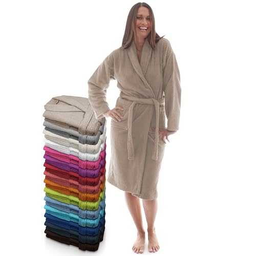 LEBENGOOD Peignoir unisexe pour femme et homme 100% coton éponge américain 400 g avec ceinture, poches, douche, peignoir doux, serviette (Sable XXL)
