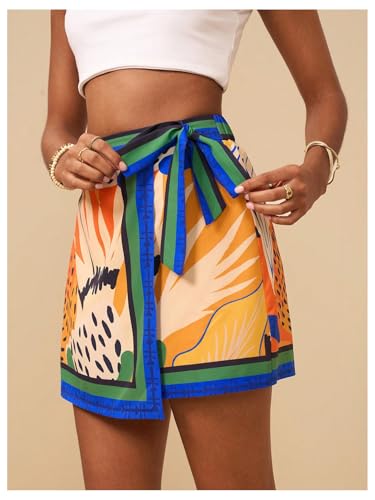 Milumia Women's Floral Knot Side Wrap Skirt High Waist Contrast Binding A Line Mini Skirts2