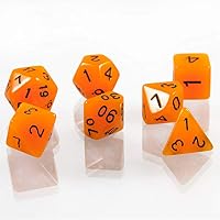 Shibby – Lot De 7 Dés Polyédriques Lumineux Orange – D20, D12, D10, D%, D8, D6, D4 – Avec Sac En Velours – Idéal Pour Jeux De Rôle