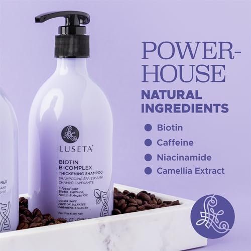 Image of Luseta Biotin B-Complex Caffeine Shampoo for Thin Hair, Men Women, 16.9oz | Biotin B-Complex Shampoo with Caffeine and Argan Oil Helps Thin Hair Look Fuller, Stronger and Refreshed