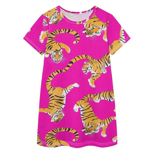 Vestidos bonitos para niñas en algodón premium con delicados detalles de tigres amarillos