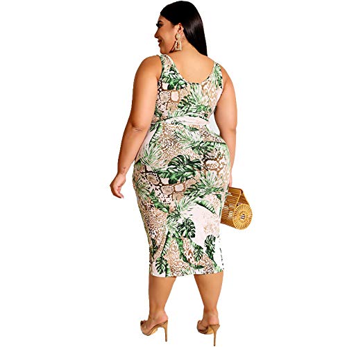Image of Plus Size Women 2 Piece Outfits Sets Sexy Tracksuit Midi Dress,Sleeveless Tank Top Bodycon Skirts Set Casual Summer