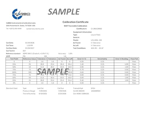 Image of Compound Pressure Gauge -30 inHg to 30 PSI, Liquid Filled, 2.5 inch Dial, 1 /4 NPT Lower Mount, 304 Stainless Steel Case, Brass Wetted Parts, PSI /inHg - ASME B40.1 Grade A