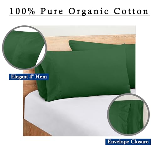 Image of ROYALE LINEN 300 Thread Count 100% Long Staple Combed Cotton Pillowcases Set Of 2 - Ultra Soft - Standard Bed Pillow Cover - 20 inchx26 inch - Breathable, Cool & Crisp Percale Pillow Cases (Std, Hunter Green)
