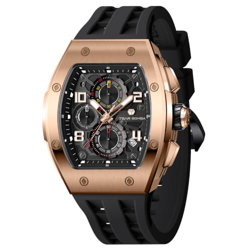 Image of Benyar Automatic Watches for Men | Skeleton Mechanical Leather Strap Mens Watch | 45mm Dial | 30M Waterproof | Men's Stylish Gift