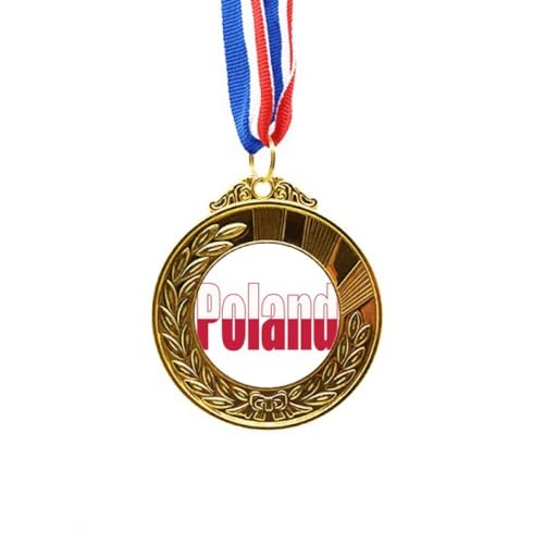 Bandera de Polonia Medalla de Oro Primer Puesto Cinta Art Deco Fashion Gold Award Recuerdo