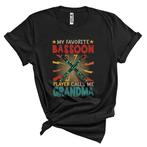 Generic Vintage My Favorite Bassoon Player Calls Me Grandma, Proud Mother's Day Bassoon, Family Unisex T-Shirt Black, Small