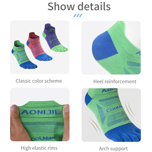 Image of AONIJIE Toe Socks for Men and Women High Performance Athletic Running Five Finger Ankle Socks