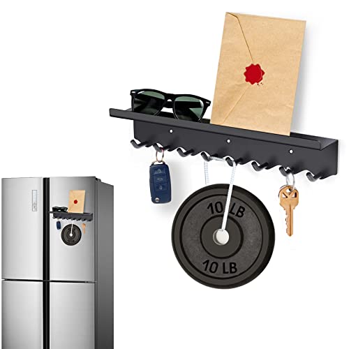 Key-Holder-Wall-Mount-Magnetic-Key-Hooks-and-Mail-Organizer-Tray-with-8-Hooks-Adhesive-Key-Rack-Hanger-for-Entryway-Refrigerator-Black
