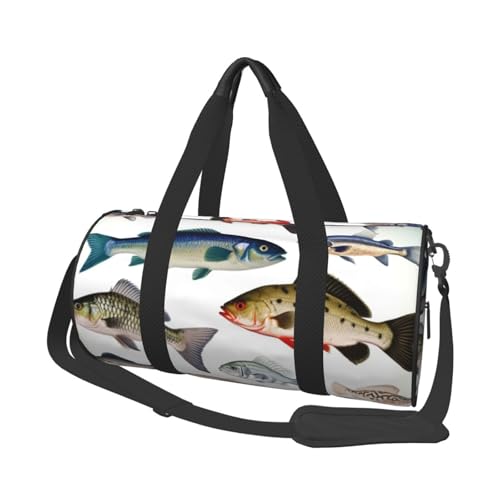 Travel Duffle Bag Weekender Bags for Men Women with Shoe Compartment Large Capacity Weekender Overnight Bag Different Fish Carry On Tote Bags Sport Gym Bag for Travel Yoga, Black, One Size