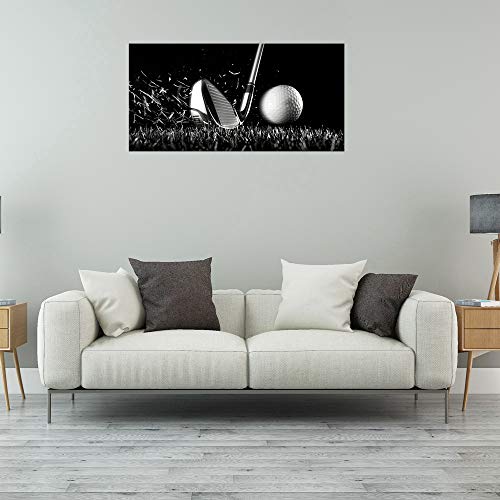 Black And White Golf Course Gym Lounge Canvas Wall Art Sport Canvas Painting Print Large Home Decorations Minimalist Golf Picture For Living Room Wall Decor Framed 20X40Inch Men Cave Décoration #TOP3