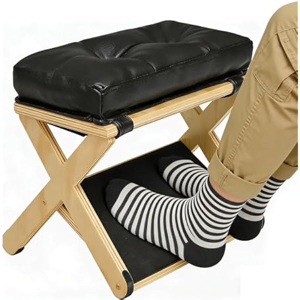 Podnóżek 2 w 1, podnóżek z regulacją wysokości, ergonomiczny podnóżek z drewna z miękkim, antypoślizgowym podnóżkiem do biura, samochodu, podnóżek, krzesło do Vanity