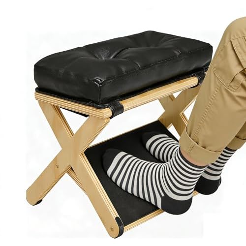 2-in-1 Fußstütze Schreibtisch, Höhenverstellbarer Fußhocker, Ergonomischer Fußablage aus Holz mit Weichem, Rutschfester Fußhocker für Büro Auto, Ottoman Fußstütze Stuhl für Vanity