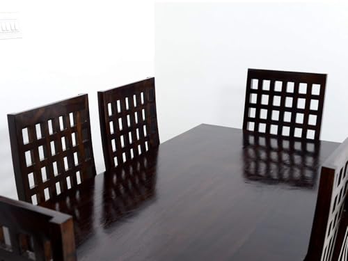 Image of Sheesham Wood Rectangle Dining Table with 6 Chairs | Durable Wooden Multipurpose 6 Seater Dining Table Set Furniture for Living Room, Restaurant, Hotels and Home (Walnut Finish)
