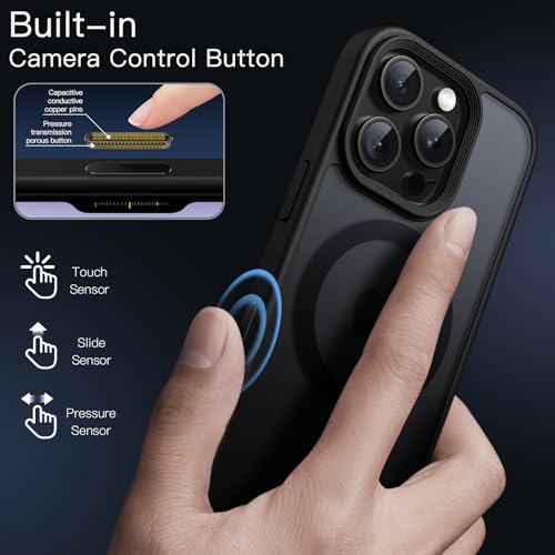 JETech Funda Magnética para iPhone 16 Pro MAX 6,9 Pulgadas con Botón Captura Control Cámara, Compatible con MagSafe, Carcasa Respaldo Translúcida Mate Slim Antigolpes (Titanio Negro) - Imagen 4