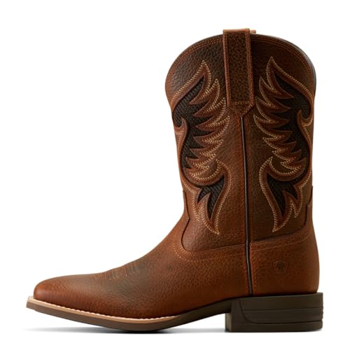 Ariat Mens Cowpuncher Venttek Embroidered Tool-Inlayed Square Toe Pull On Casual Boots Mid Calf - Brown2