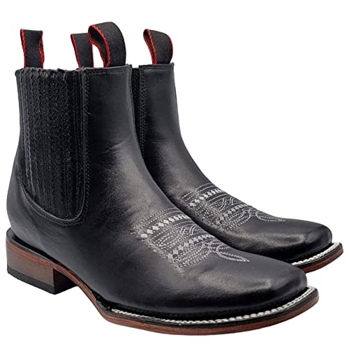 MENS BOTIN COWBOY LEATHER RODEO SLIP ON ANKLE SQUARE TOE BOOTS CHARRO