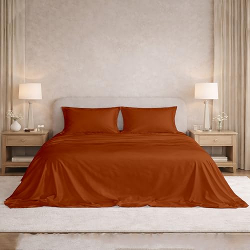 Image of Filbert Satin Bedsheet with 1 Pillow Cover | 60x90 in |300 TC | Midnight Luxe Satin Dreams Collection for Single Bed | UltraSatin Premium Bedding Set | Copper