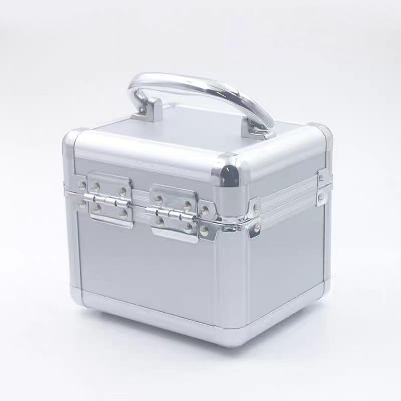 Mini Combination Lock Hardware Tool Box Portable Aluminum Alloy Storage Box Precision Instrument Box with Sponge 133x111x113mm, Silver, JYSM20180078