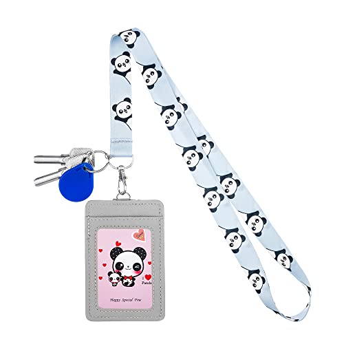 Image of Cute Credit Card Case Neck Pouch ID Badge Holder Lanyard Wallet with Cartoon Image Keychain for Students Teens Boys Girls Women