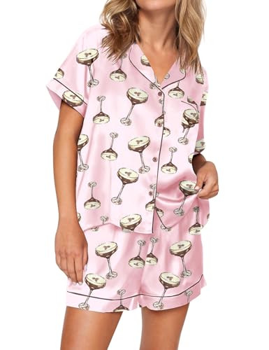 Image of SHESHOW Satin Pajamas for Women Set Preppy Animals Pjs Short Sleeve Shorts 2 Piece Loungewear Sets XS-XXL