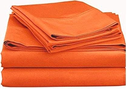Solid 600 Thread Count Egyptian Cotton Bed Sheet Set with 28" Extra Deep Pocket (King, Orange)