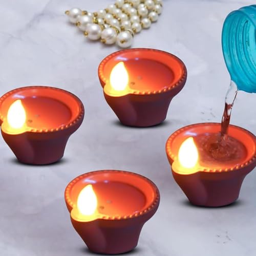 Image of Ein Sof Water Sensor Electric Diya 24 Pcs - LED Diya for Home Decoration, Smokeless Flameless Artifical Lights for Diwali, Birthday and All Occasions