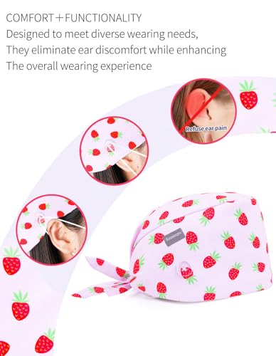 Image of Kousenpu Scrub Caps for Women, Adjustable Women's Surgical Cap with Buttons, Breathable Cute Design for Nurses and Doctors