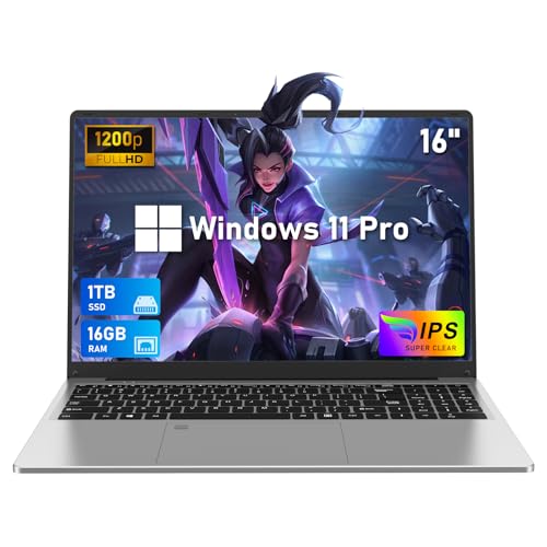 FUNYET Ordenador Portátil de 16 Pulgadas, 16 GB + 512 GB SSD Procesador 12ª generación N95 (hasta 3,4 GHz), FHD 1920 x 1200, 5+2.4G WiFi, USB 3.0, Bluetooth 5.0, HDMI, Rotación de 180° Gary
