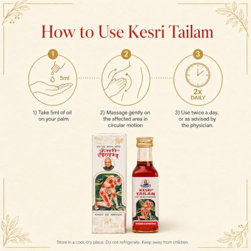 Image of Kesri Tailam Pain Relief Oil, (60 ml, Pack of 1)| Natural Ayurvedic Massage Oil for Joint, Muscle, Knee & Back Pain | Traditional Herbal Massage Oil