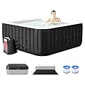 Glonerle 4-6 Person Inflatable Hot Tub, Large Square Portable Blow up Hot Tub, Leak-Proof PVC Outdoor Spa with 130 Air Jets, Insulated Cover and Heater Pump, 73” X 73”X 25”