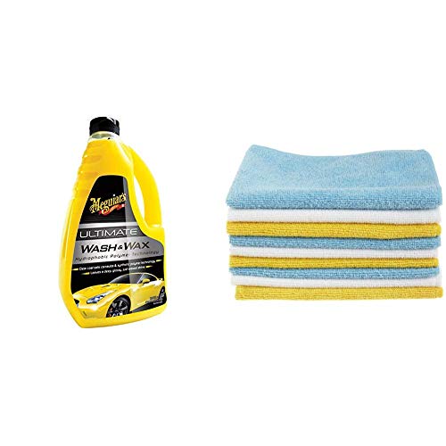 Meguiar´s ME G17748 Ultimate Wash et Wax, 1.42 L & Amazon Basics Lot de 12 Chiffons Microfibre