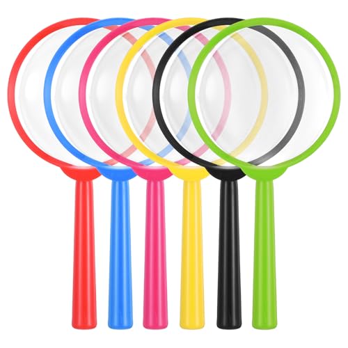 FNANJWQ 6 Pcs Kids Magnifying Glasses 5X Colorful Portable Handheld Magnifying Glasses Magnifier Plastic Hand Lens for Children Science Class Outdoor Observation Party Fun Tool