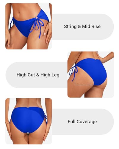 Image of Zmart String Tie Side Bikini Bottoms - Women Full Coverage Swimsuit Bottom Mid Rise Mid Waist Swim Bathing Suit Bottom