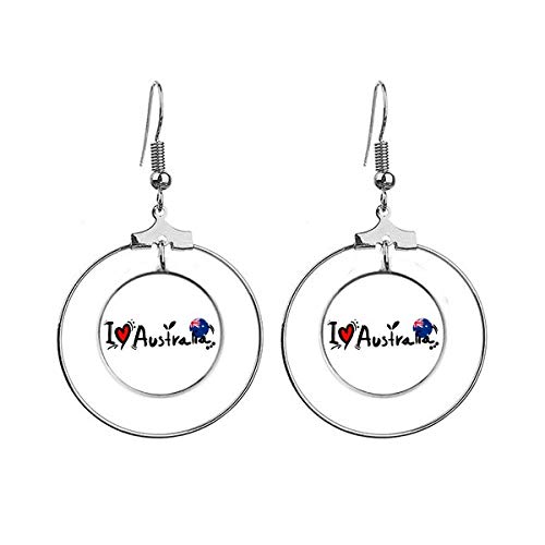Boucles d'oreilles pendantes Australie cœur argent drapeau monde