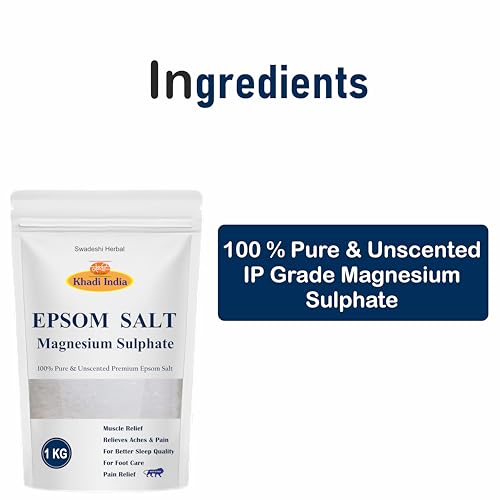 Image of Khadi Natural Epsom Salt 1000g - Spa-Grade Magnesium Sulphate for Relaxation, Stress Relief, Skin Detox & Pain Relief - Ideal for Body Bath, Foot Soak, Muscle Recovery & Exfoliation