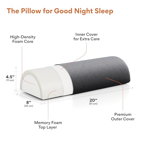Image of FOVERA Knee Pillow for Back Sleepers, Half Moon Bolster Pillow for Legs, Memory Foam Top, Under Knee Pillow for Sleeping on Back, Multi Purpose Pillow for Head, Neck, Back & Leg Support (Dark Grey)