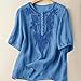 Aniywn Linen Shirt Women Crew Neck Summer Retro Embroidered 3/4 Sleeve Boho Tops Dressy Casual Blouses Vintage Loose Shirts