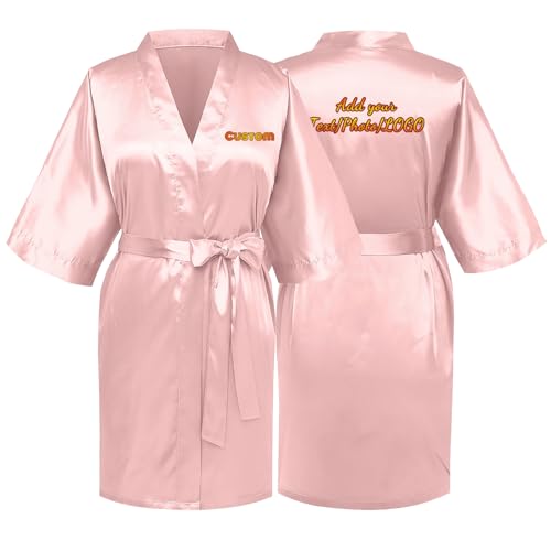 SJHAZSL Accappatoio da Damigella d'Onore Personalizzato, Raso da Donna Accappatoi, Nome Personalizzato, Frase con Data, Festa di Matrimonio, per Addio al Nubilato, Festa in Piscina e Pigiama Party