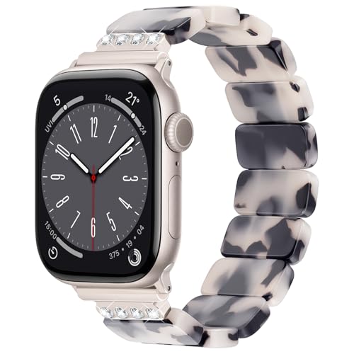 Image of V.R.HOPE Stretchy Resin Apple Watch Band for Series Ultra /10 /9 /8 /7 /SE 38mm 40mm 41mm 42mm Fashion Cute, Lightweight & Flexible, Rectangle Design with iWatch Series 6 /5 /4 /3 /2 /1(Fluorescent White-S)