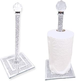 ProTech Silver Crushed Diamond Crystal Filled Tissue Holder, Crystal Kitchen Roll Holder, Kitchen Freestanding Holder, Best Option to Gift, Luxury Tissue Holder, Diamante Sparkle Kitchen Accessories