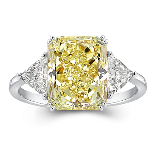 4.0CT Radiant Cut Yellow,Pink,Clear Engagement Ring,3-Stone Simulated Diamond Ring,Colored Gemstones 925 Sterling Silver Promise Ring