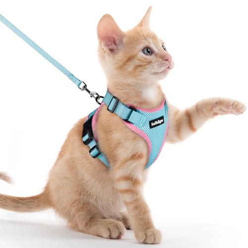 Image of rabbitgoo Cat Harness and Leash Set, Escape Proof Vest, Light Blue & Pink