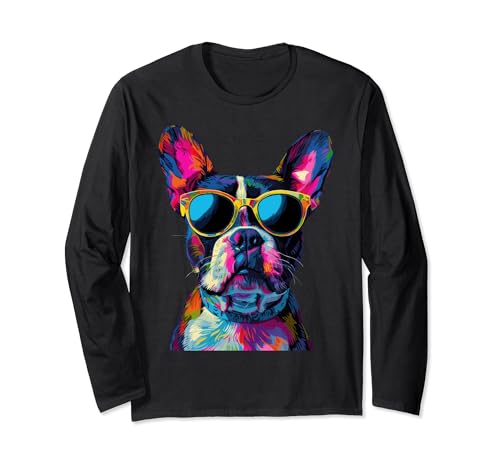 Los amantes del Boston Terrier diseñan un divertido Boston Terrier de arte pop Manga Larga