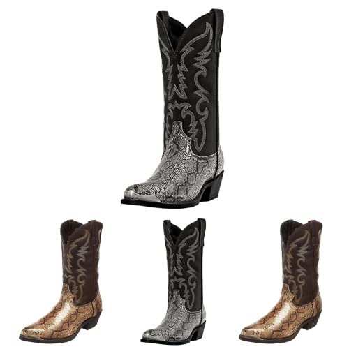Cowboy Laarzen voor Mannen Lichtgewicht Duurzaam Western Country Laarzen Moderne Traditionele Geborduurde Laarzen Rijlaarzen Mannen Womens Mid Kalf Laarzen Western Cowboy Laarzen voor Mannen Snake Skin Printing PU Leer - Afbeelding 7