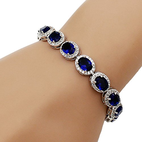 Hermosa Oval Ladies Tennis Bracelet Sapphire Ruby Emerald White Topaz Silver 7 Inch (Sapphire) #TOP1