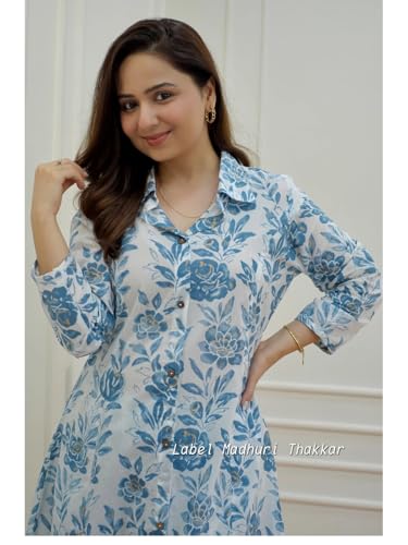 Image of DHRUVI TRENDZ Anarkali Kurta-Set for Women - Viscose Rayon Printed Kurta & Straight Pant | Festive Ethnic Indian Traditional Outfit for Functions & Puja | Lightweight Two Piece Dress for Daily Wear & Holiday Look | 3 /4 Sleeve